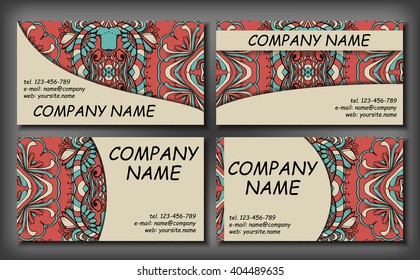 Set of business card template, abstract elegant pattern vector design editable. Hand drawn background. Islam, Arabic, Indian, ottoman motifs.