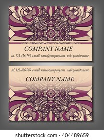 Set of business card template, abstract elegant pattern vector design editable. Hand drawn background. Islam, Arabic, Indian, ottoman motifs.