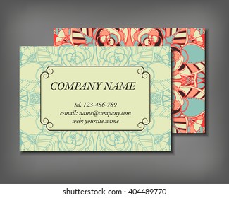 Set of business card template, abstract elegant pattern vector design editable. Hand drawn background. Islam, Arabic, Indian, ottoman motifs.