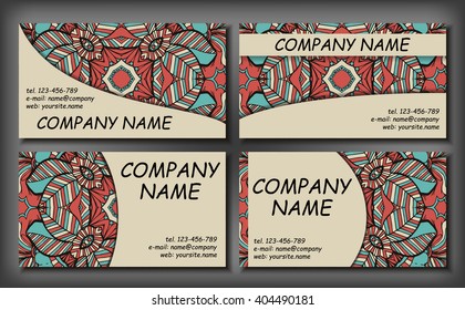 Set of business card template, abstract elegant pattern vector design editable. Hand drawn background. Islam, Arabic, Indian, ottoman motifs.