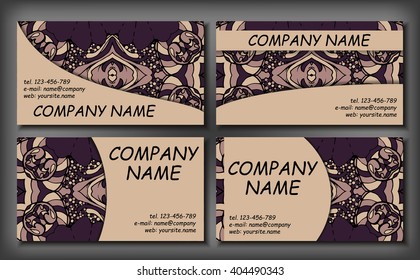 Set of business card template, abstract elegant pattern vector design editable. Hand drawn background. Islam, Arabic, Indian, ottoman motifs.