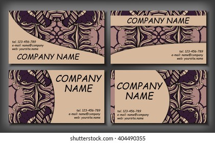 Set of business card template, abstract elegant pattern vector design editable. Hand drawn background. Islam, Arabic, Indian, ottoman motifs.