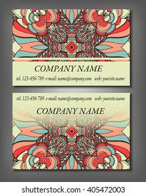 Set of business card template, abstract elegant pattern vector design editable. Hand drawn background. Islam, Arabic, Indian, ottoman motifs.