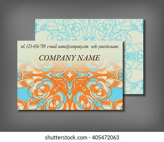 Set of business card template, abstract elegant pattern vector design editable. Hand drawn background. Islam, Arabic, Indian, ottoman motifs.