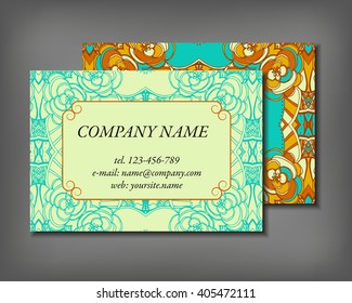 Set of business card template, abstract elegant pattern vector design editable. Hand drawn background. Islam, Arabic, Indian, ottoman motifs.
