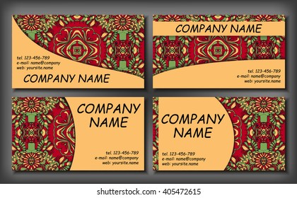 Set of business card template, abstract elegant pattern vector design editable. Hand drawn background. Islam, Arabic, Indian, ottoman motifs