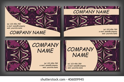 Set of business card template, abstract elegant pattern vector design editable. Hand drawn background. Islam, Arabic, Indian, ottoman motifs