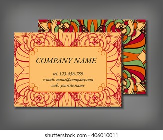 Set of business card template, abstract elegant pattern vector design editable. Hand drawn background. Islam, Arabic, Indian, ottoman motifs