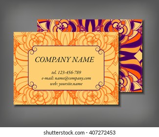 Set of business card template, abstract elegant pattern vector design editable. Hand drawn background. Islam, Arabic, Indian, ottoman motifs.