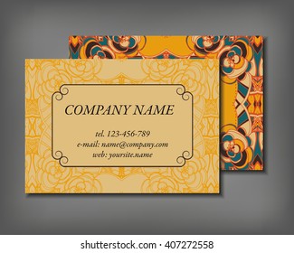 Set of business card template, abstract elegant pattern vector design editable. Hand drawn background. Islam, Arabic, Indian, ottoman motifs.