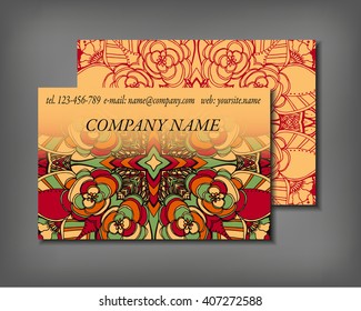 Set of business card template, abstract elegant pattern vector design editable. Hand drawn background. Islam, Arabic, Indian, ottoman motifs.