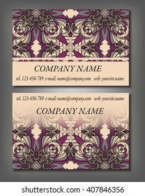 Set of business card template, abstract elegant pattern vector design editable. Hand drawn background. Islam, Arabic, Indian, ottoman motifs.