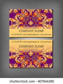 Set of business card template, abstract elegant pattern vector design editable. Hand drawn background. Islam, Arabic, Indian, ottoman motifs.