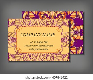 Set of business card template, abstract elegant pattern vector design editable. Hand drawn background. Islam, Arabic, Indian, ottoman motifs.