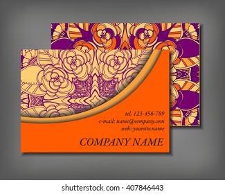 Set of business card template, abstract elegant pattern vector design editable. Hand drawn background. Islam, Arabic, Indian, ottoman motifs.
