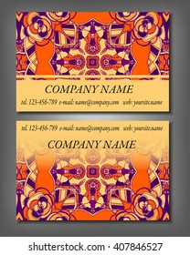 Set of business card template, abstract elegant pattern vector design editable. Hand drawn background. Islam, Arabic, Indian, ottoman motifs.