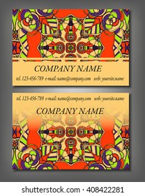 Set of business card template, abstract elegant pattern vector design editable. Hand drawn background. Islam, Arabic, Indian, ottoman motifs.