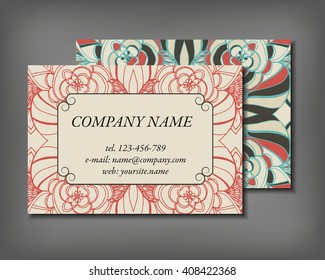 Set of business card template, abstract elegant pattern vector design editable. Hand drawn background. Islam, Arabic, Indian, ottoman motifs.