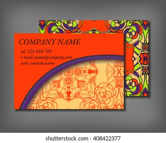 Set of business card template, abstract elegant pattern vector design editable. Hand drawn background. Islam, Arabic, Indian, ottoman motifs.