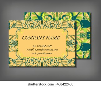 Set of business card template, abstract elegant pattern vector design editable. Hand drawn background. Islam, Arabic, Indian, ottoman motifs.