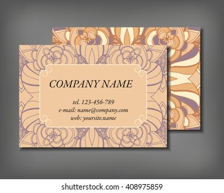 Set of business card template, abstract elegant pattern vector design editable. Hand drawn background. Islam, Arabic, Indian, ottoman motifs.