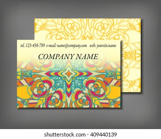 Set of business card template, abstract elegant pattern vector design editable. Hand drawn background. Islam, Arabic, Indian, ottoman motifs.