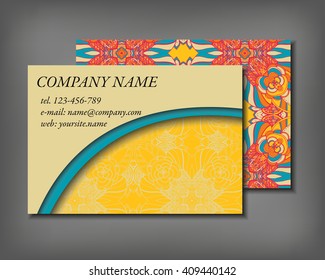 Set of business card template, abstract elegant pattern vector design editable. Hand drawn background. Islam, Arabic, Indian, ottoman motifs.