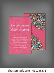 Set of business card template, abstract elegant pattern vector design editable. Hand drawn background. Islam, Arabic, Indian, ottoman motifs.