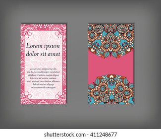 Set of business card template, abstract elegant pattern vector design editable. Hand drawn background. Islam, Arabic, Indian, ottoman motifs.