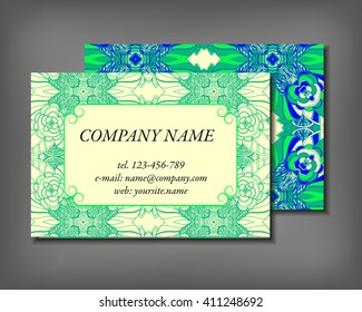 Set of business card template, abstract elegant pattern vector design editable. Hand drawn background. Islam, Arabic, Indian, ottoman motifs.
