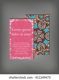 Set of business card template, abstract elegant pattern vector design editable. Hand drawn background. Islam, Arabic, Indian, ottoman motifs.