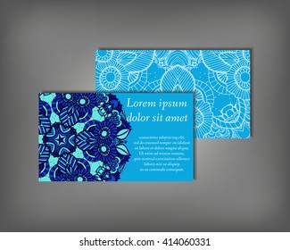 Set of business card template, abstract elegant pattern vector design editable. Hand drawn background. Islam, Arabic, Indian, ottoman motifs.