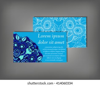 Set of business card template, abstract elegant pattern vector design editable. Hand drawn background. Islam, Arabic, Indian, ottoman motifs.