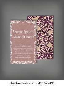 Set of business card template, abstract elegant pattern vector design editable. Hand drawn background. Islam, Arabic, Indian, ottoman motifs