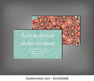 Set of business card template, abstract elegant pattern vector design editable. Hand drawn background. Islam, Arabic, Indian, ottoman motifs.