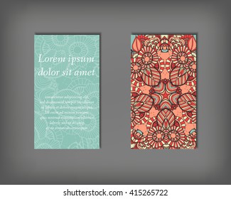Set of business card template, abstract elegant pattern vector design editable. Hand drawn background. Islam, Arabic, Indian, ottoman motifs.