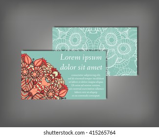 Set of business card template, abstract elegant pattern vector design editable. Hand drawn background. Islam, Arabic, Indian, ottoman motifs.