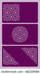 set of Business card template. Cut out cards with lace pattern. Modern geometric card for laser cutting. Vector illustration.
