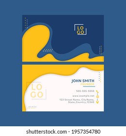 Conjunto De Plantilla De Tarjeta De Negocio Con Arte Fluido En Fondo Azul.