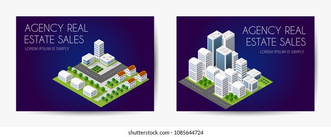 Set business card template. For real estate agencies, construction companies and creative background, tourist and urban companies