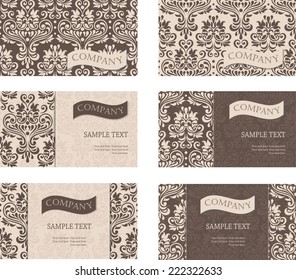 set of business card template with victorian pattern 