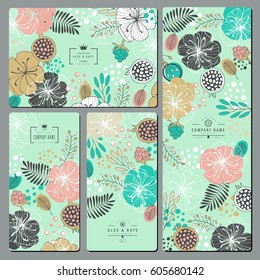 Set of business card template and wedding flyers.