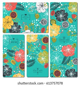 Set of business card template and wedding flyers.
