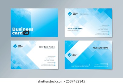 Set of business card templates with abstract random transparent white rectangle on white and cyan background