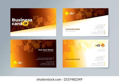 Set of business card templates with abstract random transparent white rectangle on white and orange background