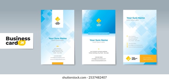 Set of business card templates with abstract random transparent white rectangle on white and cyan background
