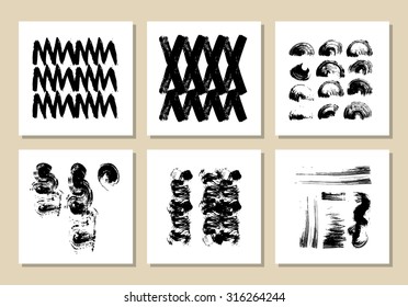 Set of Business Card Templates. Hand Drawn textures made with ink. Abstract Modern Vector Signs Collection for Banner, Poster, Flyers, Diary, Notebook, Invitation, Placard or Card Design. 