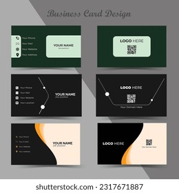 A set of business card with three pairs of visiting card. Business card mockup. Different layout, different design and different colors. A set of multiple corporate business cards. Minimalist cards. 