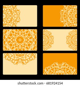 Set business card. Vector mandala decor. arabic, indian, ottoman motifs. for invitation, flyer, card. orange color