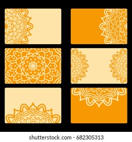 Set business card. Vector mandala decor. arabic, indian, ottoman motifs. for invitation, flyer, card. orange color